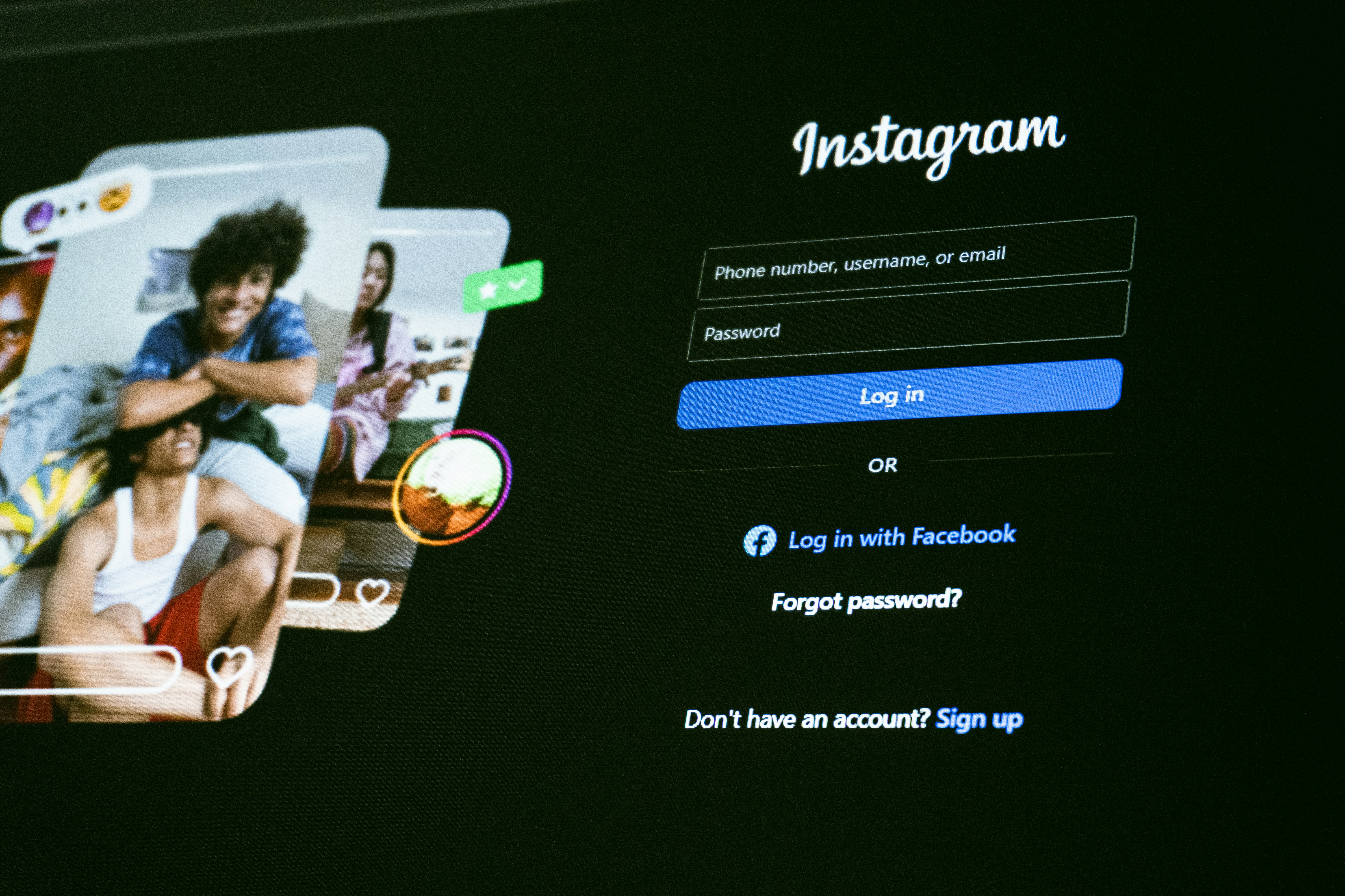 Instagram login screen with user profiles